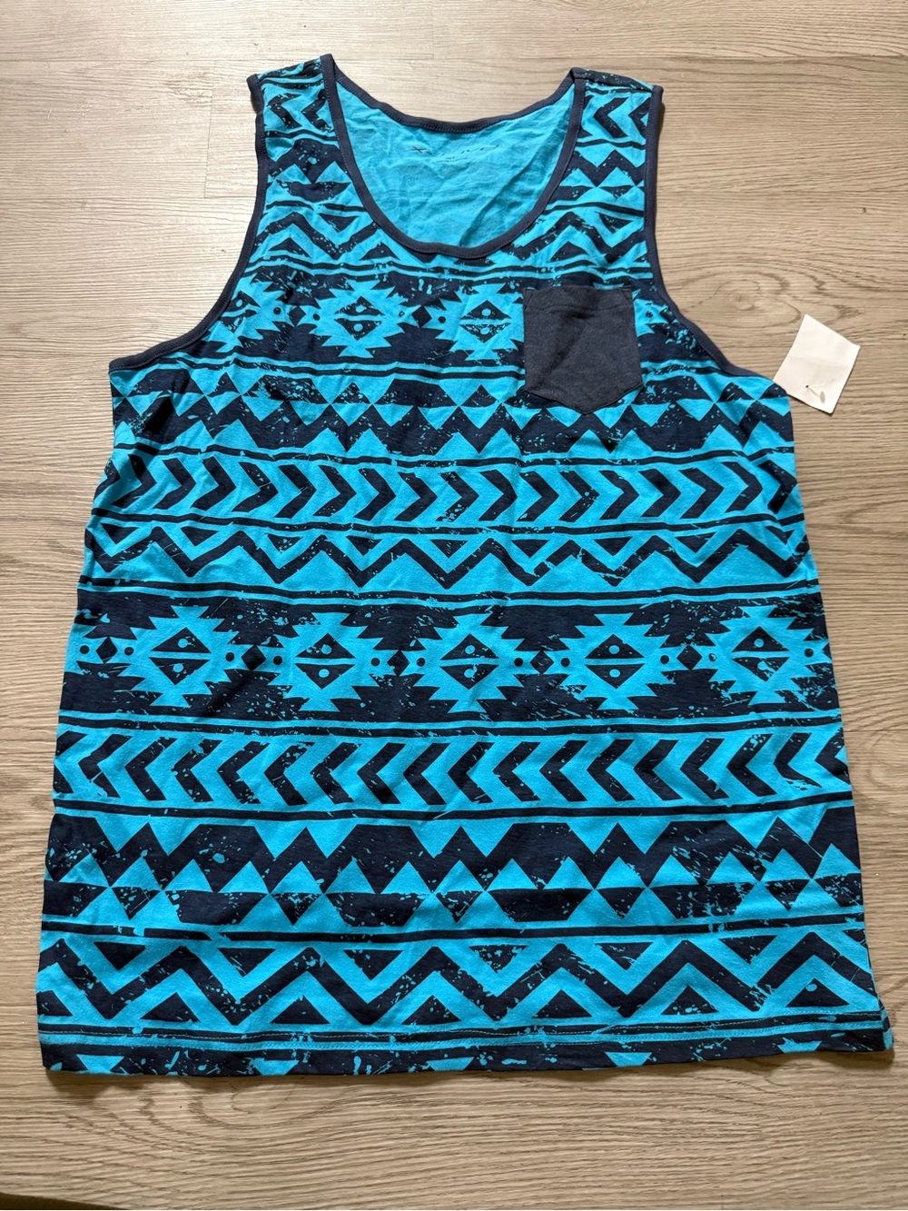 Blue and Black Tribal Pattern Tank Top with A Chest Pocket Size XL
